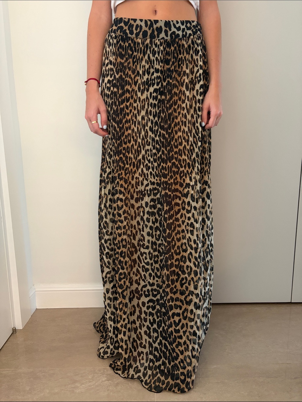 Ganni Leopard Print Maxi Skirt Semi Sheer - Picture 2 of 8
